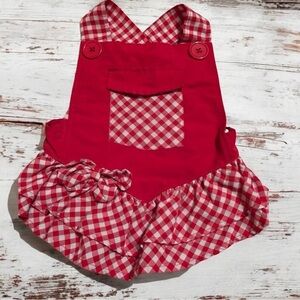 Doggy Parton Red Gingham Ruffle Overalls Dress